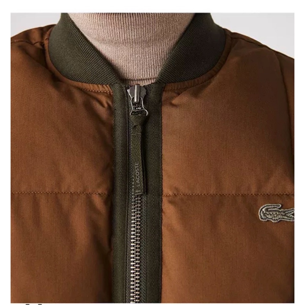 Lacoste Men's Colorblock Puffer Bomber Jacket - Brown/Olive - Picture 3 of 8